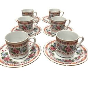 6 Asian Demitasse and Saucer Set Chinese Porcelain with Floral Design